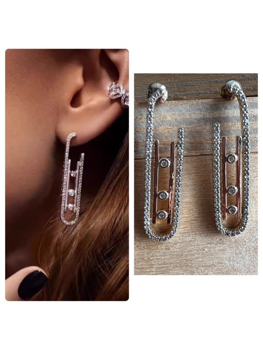 Los Angeles Boutique Gold Color Punk Paperclip Dangle CZ Rhinestone Earrings